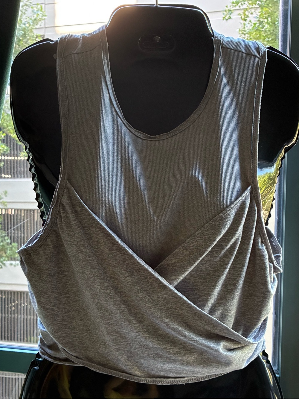 FP Movement by Free People Grey Ribbed Wrap-Front Tank cropped